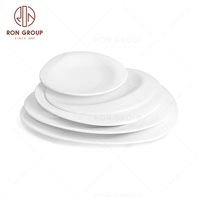 RonGroup New Color Matte White Chip Proof Porcelain  Collection - Ceramic Dinnerware Odd Shallow Plate ( Round  Plate )
