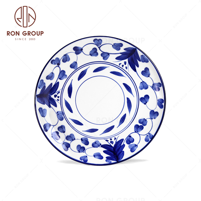 RNPCE001-High Quality Rattan Flower Style Restaurant Hotel Bar Cafe Wedding Ceramic Shallow Round Plate
