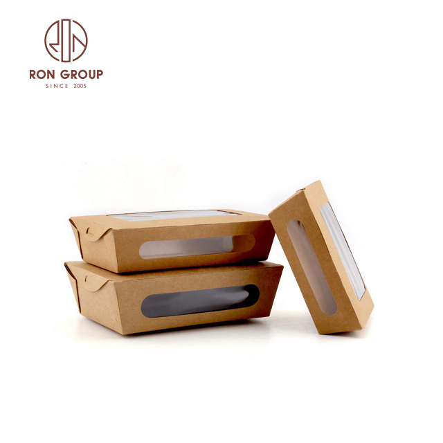 Customized brown kraft paper food box salad fruit paper container disposable food packing box