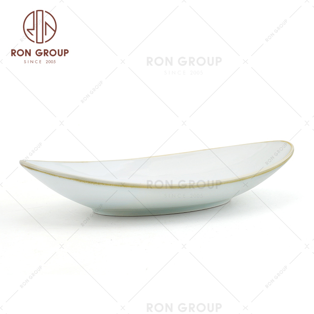 10 inch Double arrow boat shaped bowl ceramic porcelain appetizer plates porcelain olive dish bulk dishes
