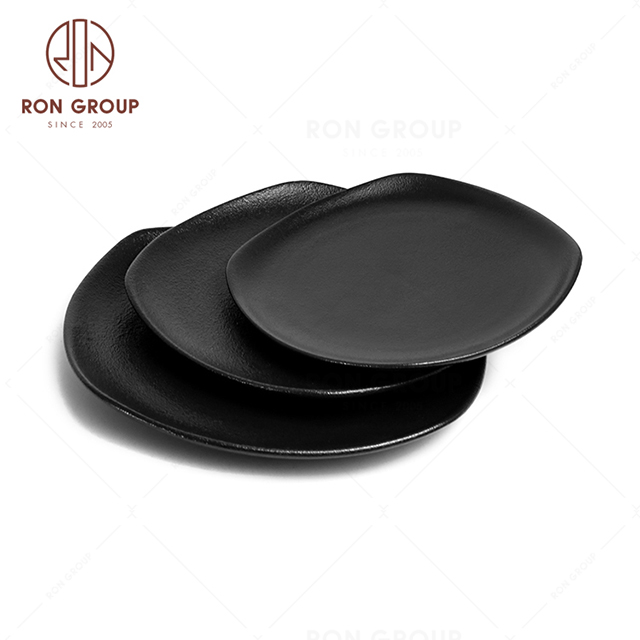 RonGroup New Color Matte Black Chip Proof Porcelain  Collection - Ceramic Dinnerware Shallow Square  Plate 