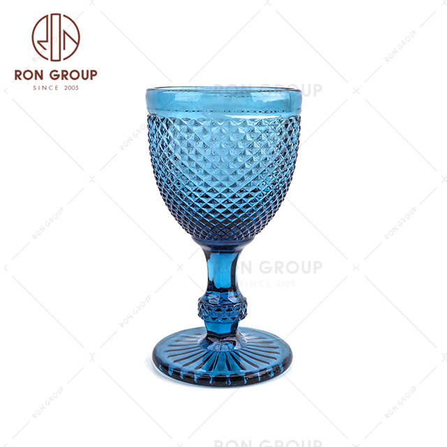 2021 8oz luxury wedding embossed bule colored custom goblet red wine glass cup
