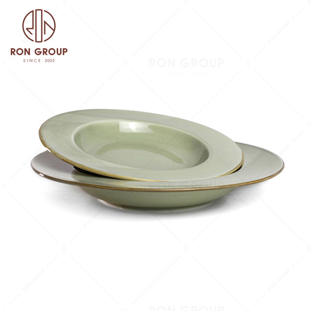 RonGroup New Color Morandi Chip Proof Porcelain  Collection - Ceramic Dinnerware Broadside Round Meal  Plate