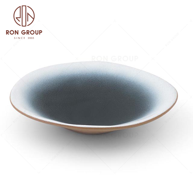 8.25" Japanese Style Terracotta Special-shaped high foot plate Clay Dinnerware For Restaurant Hotel Party 