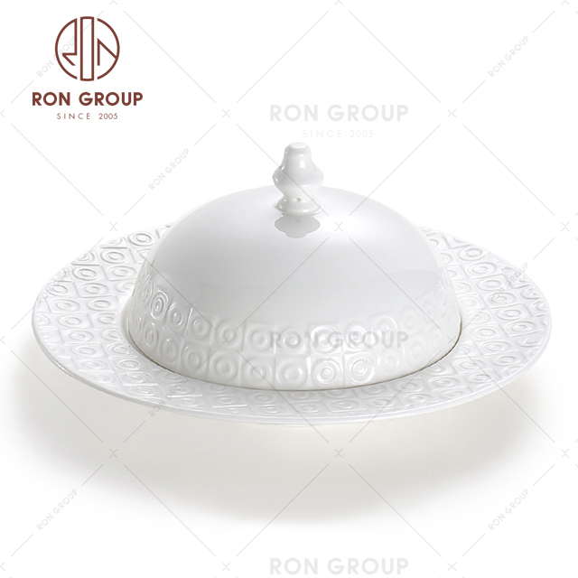 Ceramic Individual customized shape with lid restaurant white plate 