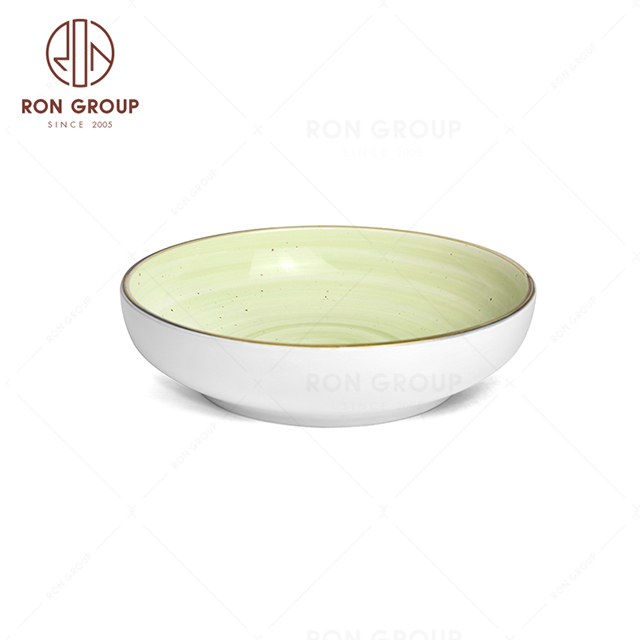 RonGroup New Color Apple Green  Chip Proof Porcelain  Collection - Ceramic Dinnerware Round Meal Plate (Round Plate)