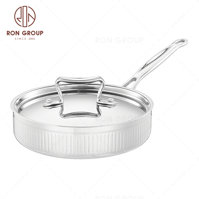 High Quality vertical stripes Large Capacity Three-layer Stainless Steel commercial single handle short Soup Pot Sauce pot StockPot