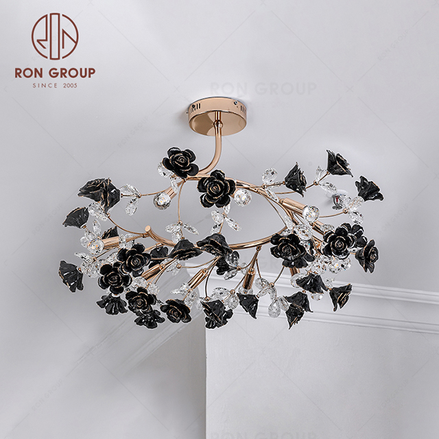 RonGroup Luxury Modern Wedding Decorative Light  Collection - Black  Crystal Ceiling Light 7122-11C