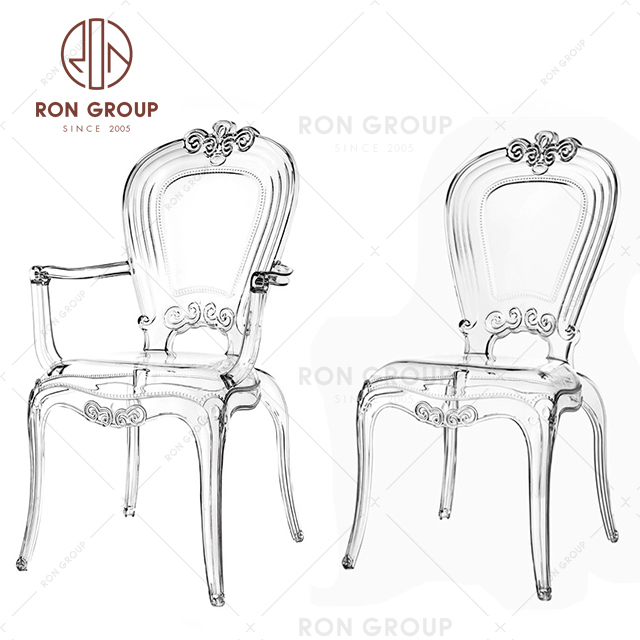 Wholesale wedding transparent clear acrylic chairs with armrest for weddings and party