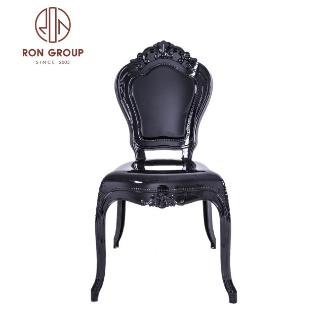 wholesale cheap plastic chair stackable royal black wedding event resin princess chairs