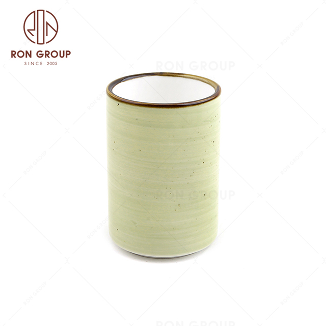 RonGroup New Color Apple Green Chip Proof Porcelain  Collection - Ceramic Drinkware Straight Tea Cup 