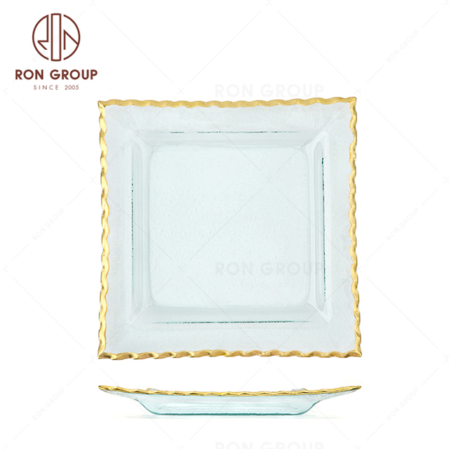 RNPG229-16 Wholesale Top quality restaurant wedding utensils cafe banquet decorate party Flat Square glass Plate