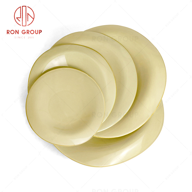 RonGroup New Color Custard Chip Proof Porcelain  Collection - Ceramic Dinnerware Odd Shallow Plate 