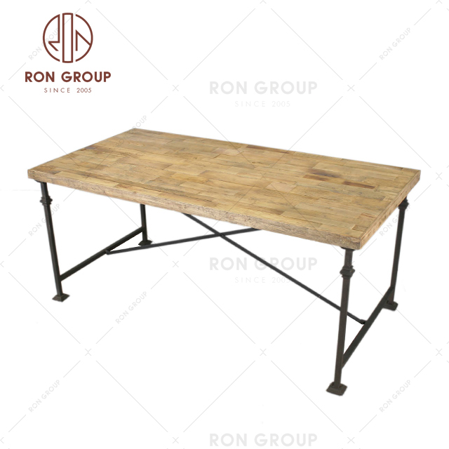 Industrial furniture modern old elm solid wood restaurant dining table set