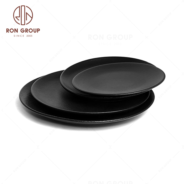 RonGroup New Color Matte Black Chip Proof Porcelain  Collection - Ceramic Dinnerware Shallow Round Plate 