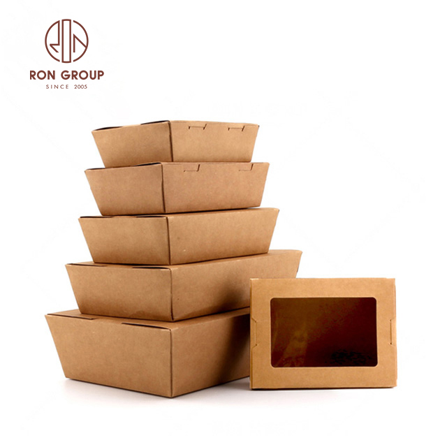 China Wholesale Disposable Packaging Kraft Brown Takeaway Food Paper Box