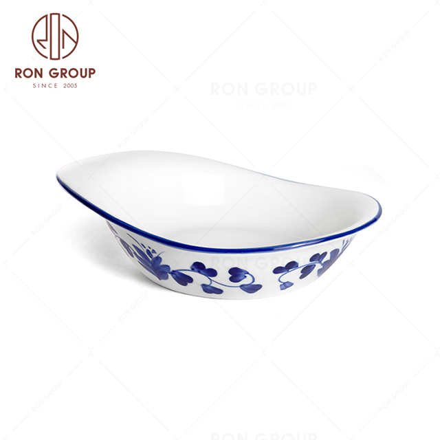 RNPCE012-High Quality Rattan Flower Style Restaurant Hotel Bar Cafe Wedding Ceramic Salad Bowl