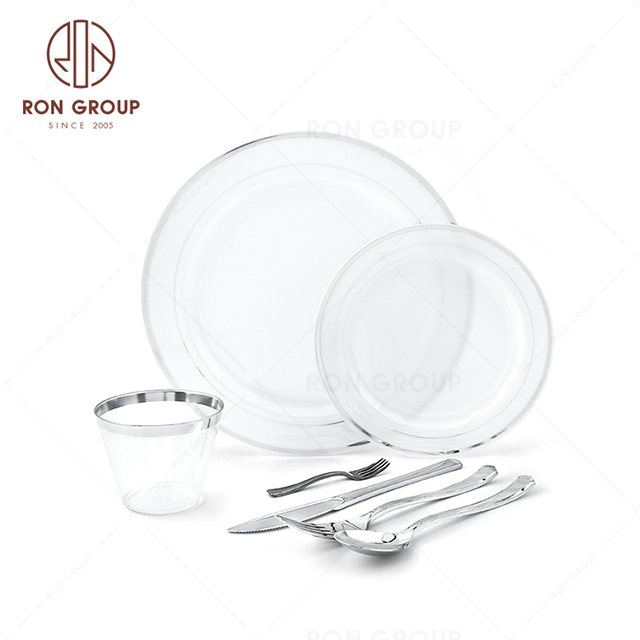 RND22-48S  Superior Quality silverware Disposable Plastic Dinner Plates Sets for Wedding party for sale
