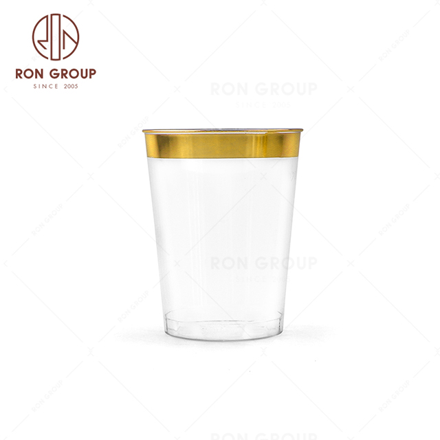 10oz Wholesale glass Gold Rosegold Silver rim wine Plastic Wine Cups Party Catering Clear Disposable Glasses