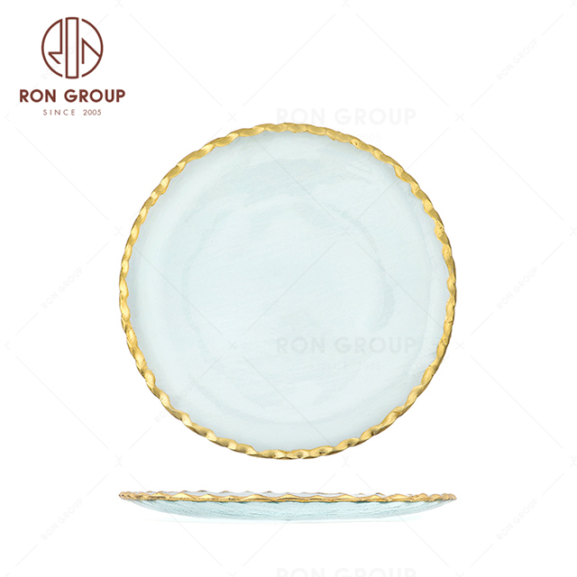RNPG229-7 Wholesale Top quality restaurant wedding utensils cafe banquet decorate party Round Wave Glass Plate