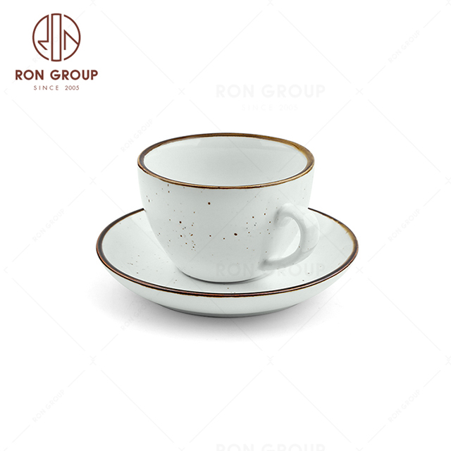RonGroup New Color Misty White Bule Chip Proof Porcelain  Collection - Ceramic Drinkware Coffee Cup and Saucer 