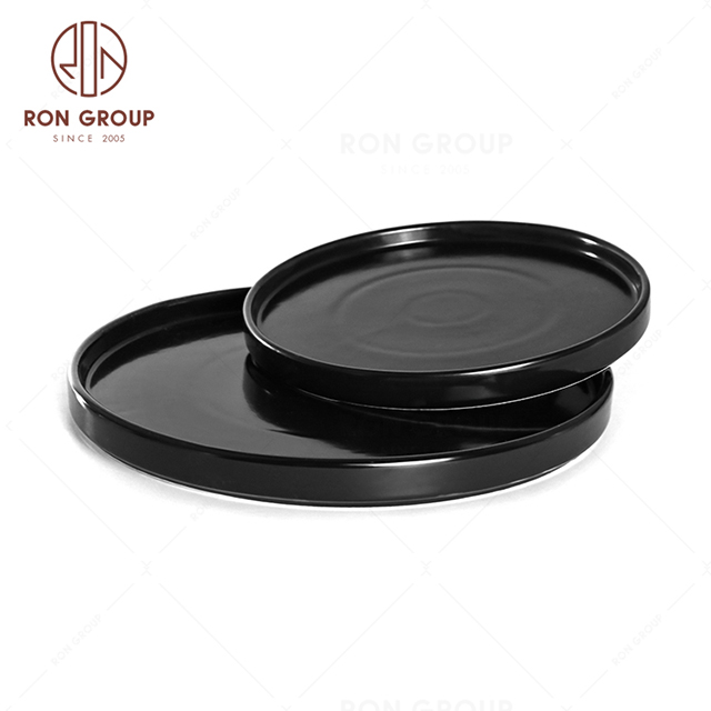 RNPCE007-Modern Design Matte Black Style Restaurant Hotel Bar Cafe Wedding Ceramic Round Plate