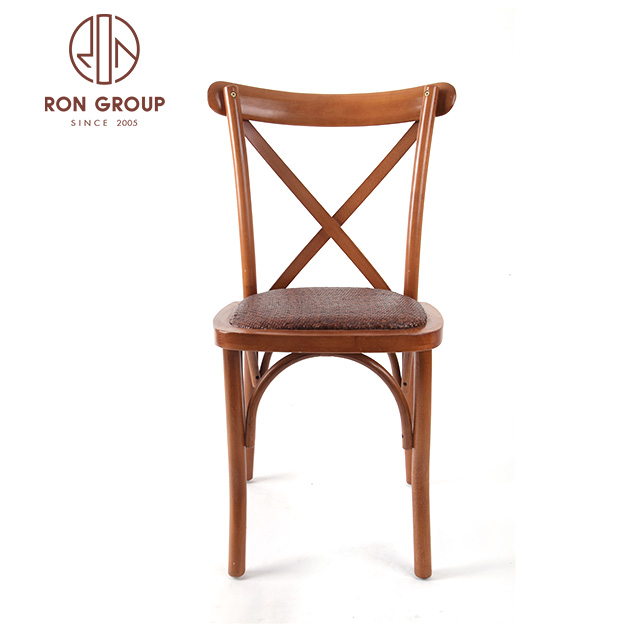 High quality wedding stackable solid wood crossback chair with rattan seat
