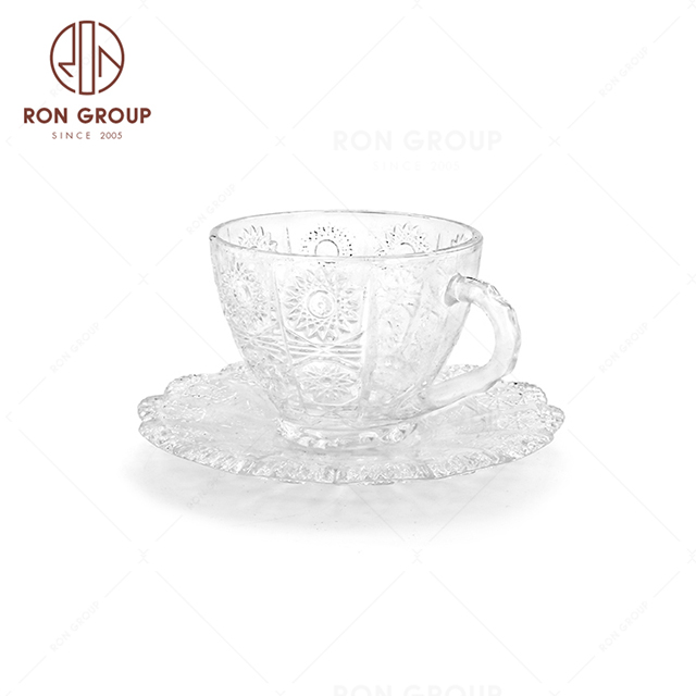 High end clear glass tea coffee mugs glass coffee cup with saucer