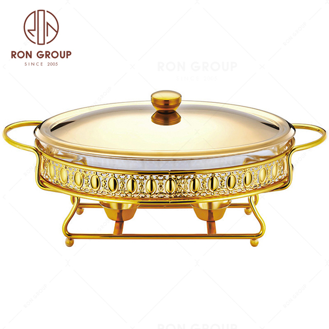 RNBF2205-15 High quality restaurant buffet wedding banquet food serving Egg-shaped glass dining gold color Dining Stove