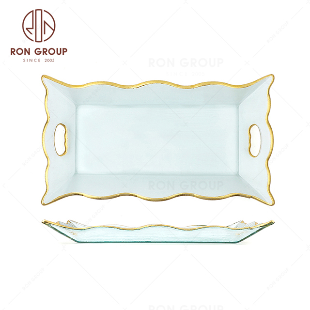 RNPG229-79 High quality Unique special design restaurant wedding utensils cafe banquet decorate party Rectangle Warping glass Plate
