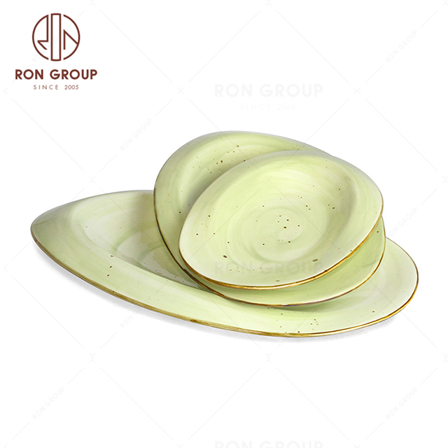 RonGroup New Color Apple Green  Chip Proof Porcelain  Collection - Ceramic Dinnerware Odd Egg Shape  Plate (Oval Plate )