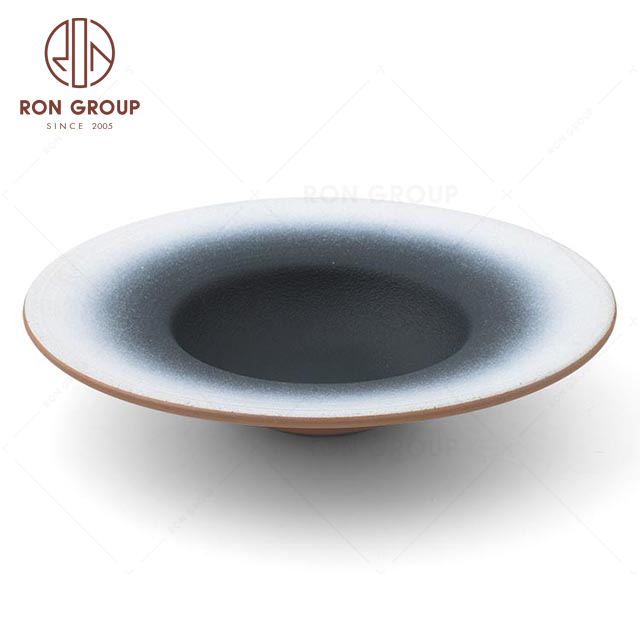 RNPCT1916Y-27N 9.75" Threaded Straw Hat Flat Plate High quality Japanese style tableware Terracotta  Dinnerware For Restaurant Hotel Party 