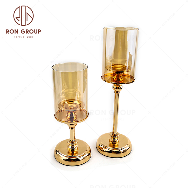 Gold Modern Decorative Iron Base Wedding Table Glass Candle Holder