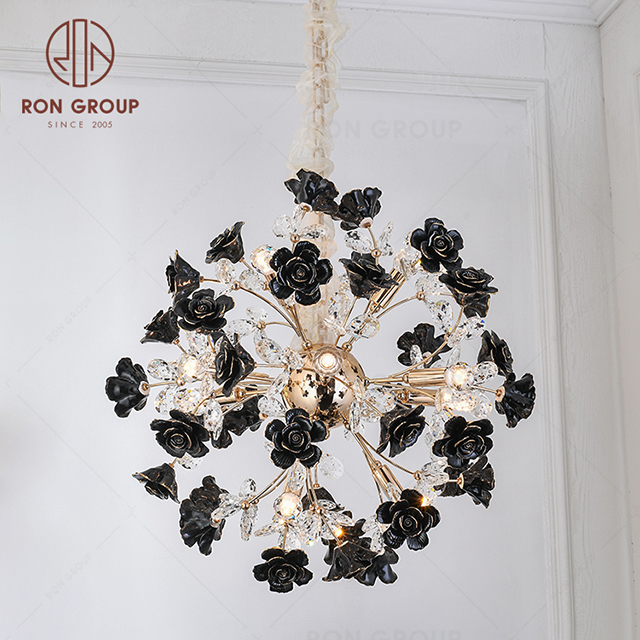 RonGroup Luxury Modern Wedding Decorative Light  Collection - Black  Crystal Ceiling Light 7122-12P