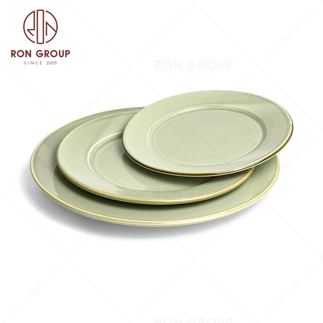 RonGroup New Color Morandi Chip Proof Porcelain  Collection - Ceramic Dinnerware Flat Round Plate