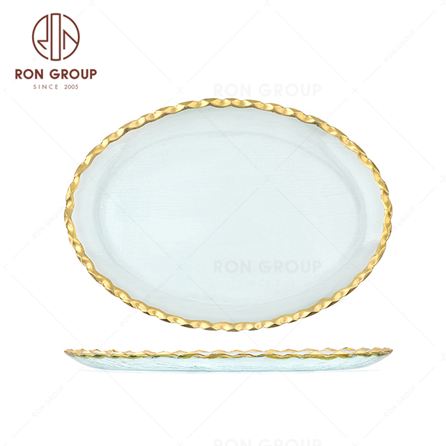 RNPG229-90 High quality Unique special design restaurant wedding utensils cafe banquet decorate party Oval Glass Plate