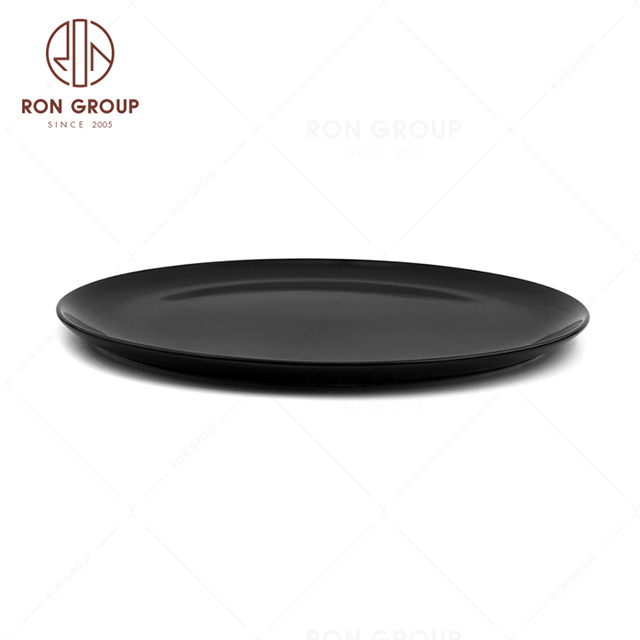 RNPCE042-Hot Selling Matte Black Style Restaurant Hotel Bar Cafe Wedding Ceramic Round Pizza Plate