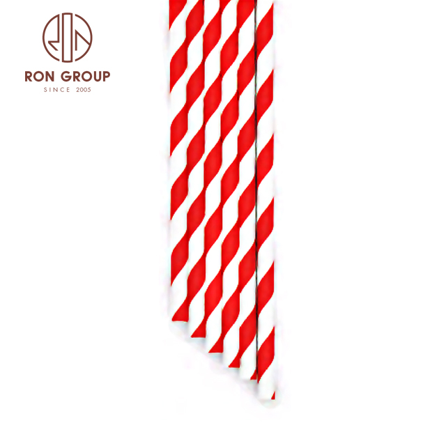 Rongroup Wedding Decoration Biodegradable Red And White Striped Paper Straws