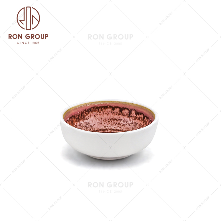 Custom Ceramic Fambe Pink Rhythm Sauce Plate Korean Style Restaurant Dish