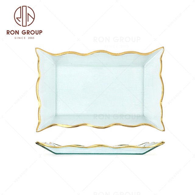 RNPG229-82 High quality Unique special design restaurant wedding utensils cafe banquet decorate party Rectangle Warping glass Plate