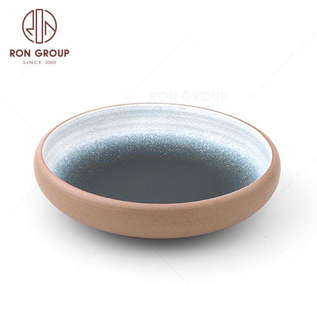 RNPCT1911G-3N High quality Japanese style tableware Terracotta 8" French Thread Soup plate Dinnerware For Restaurant Hotel Party 
