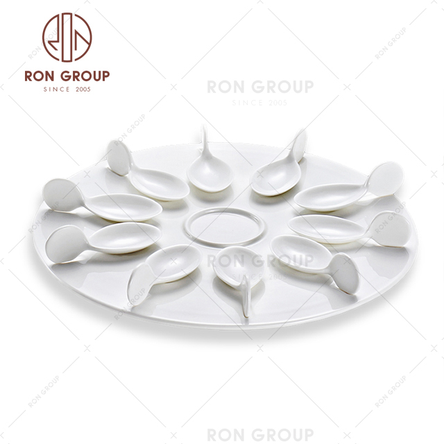 Hot sale hotel dinnerware white porcelain saucer plate and spoon set 