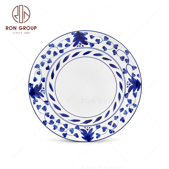 RNPCE042-Hot Selling Rattan Flower Style Restaurant Hotel Bar Cafe Wedding Ceramic Round Dish