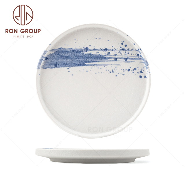 RNPC620-08039 Hot Selling Splash ink Style Restaurant Hotel Bar Cafe Wedding Blue Flat Meal Plate