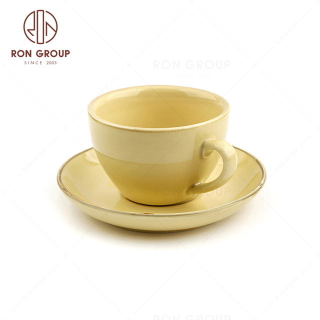 RonGroup New Color Custard Chip Proof Porcelain  Collection - Ceramic Drinkware Coffee Cup and Saucer