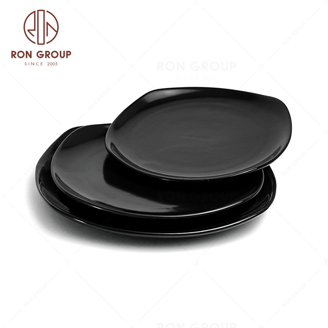 RNPCE008-Customized Matte Black Style Restaurant Hotel Bar Cafe Wedding Shallow Square Plate