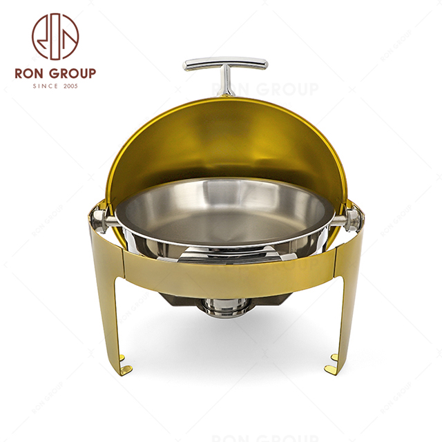 RNBF2207-2 Round Full Clamshell Full Gold Plated buffet stove restaurant wedding cafe banquet Dining Stove chafing dish 