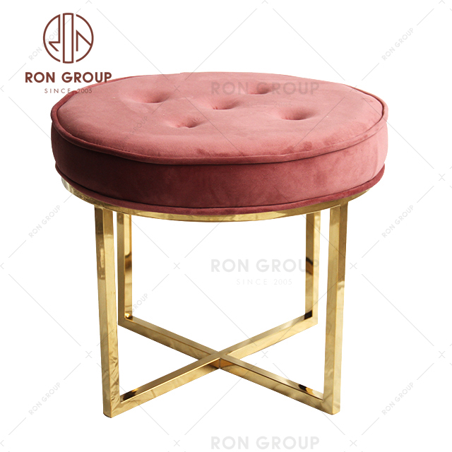 Factory direct sales stainless steel velvet ottoman footstool with metal legs