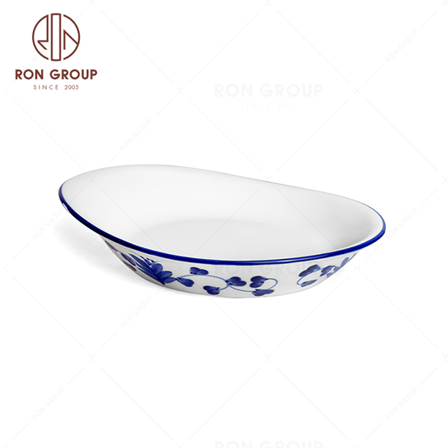RNPCE021-High Quality Rattan Flower Style Restaurant Hotel Bar Cafe Wedding Ceramic Soup Plate