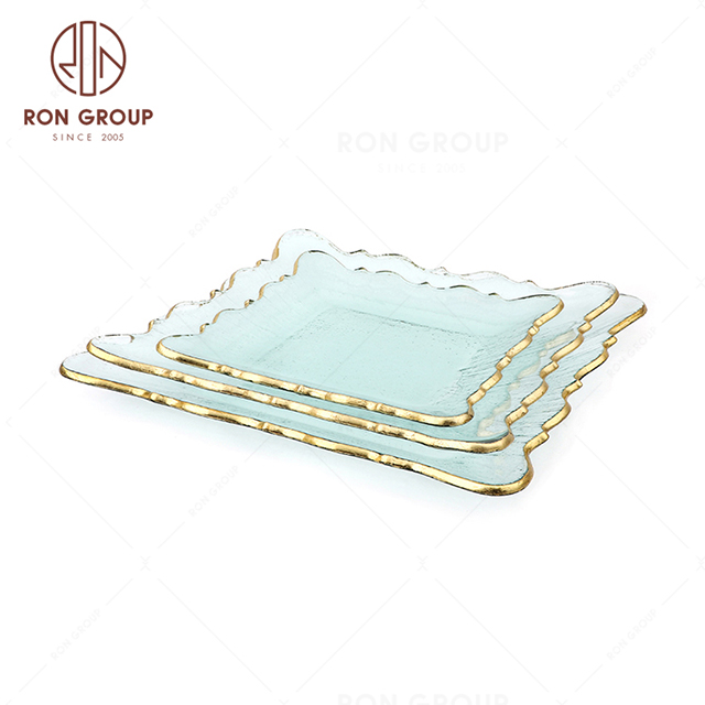 RNPG229-1 Hot sale Top quality restaurant wedding utensils cafe banquet decorate dinner Square Wave Glass Plate